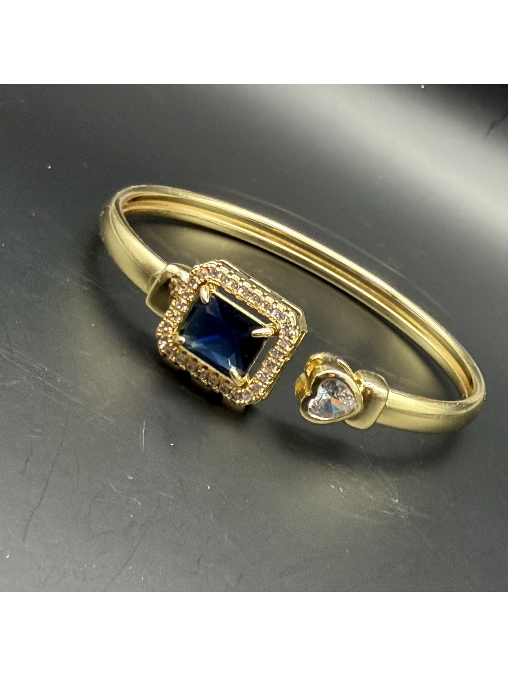 candy+clover Blue Crystal Open Cuff Gold Tone Bracelet